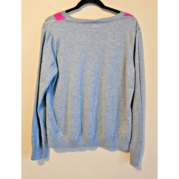 Izod Argyle Sweater Womens Gray , black, pink V Neck Career Preppy Dark Academia - Picture 2 of 3